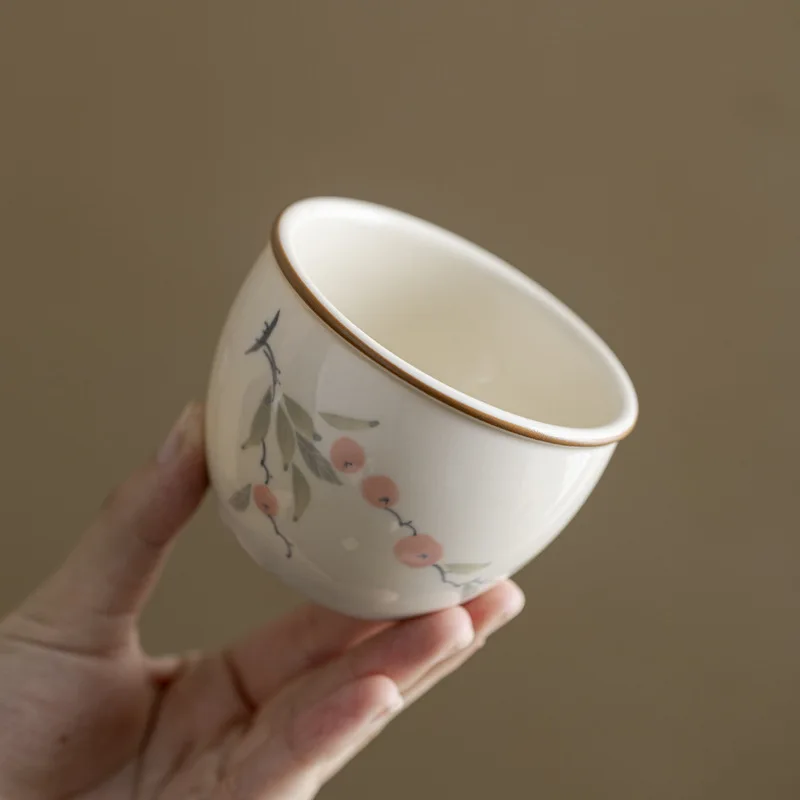 

Керамическая чайная чашка с подглазурной росписью цвета хурмы, одиночная, элитная, мастер-модель для дома, новая, в стиле шинуазри