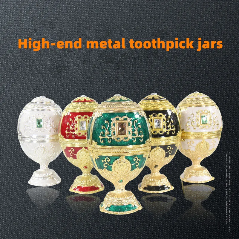 

High-end metal gem toothpick box European vintage alloy pressing toothpick automatic dispenser kitchen bar decoration