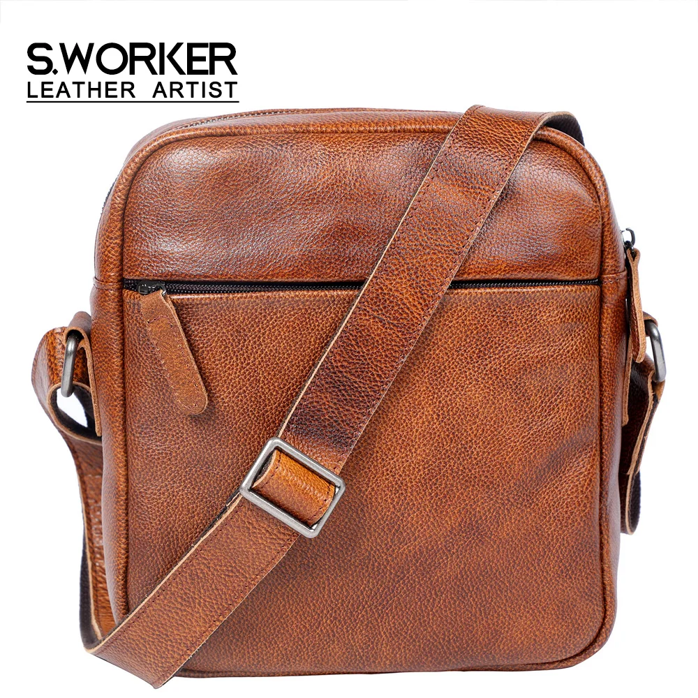 Vintage Echtleder Herren-Umhängetaschen Handgefertigte Crossbody-Messenger-Taschen für Männer Handy & Schlüssel – Detail 2