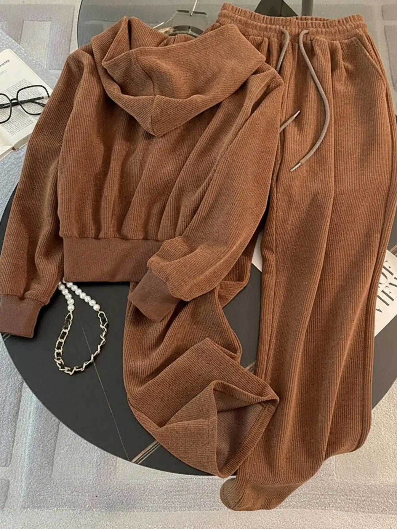 Franclia 2-teiliges Set im Pendler-Stil mit Kapuze und Reißverschluss, sportlicher Sweatshirt