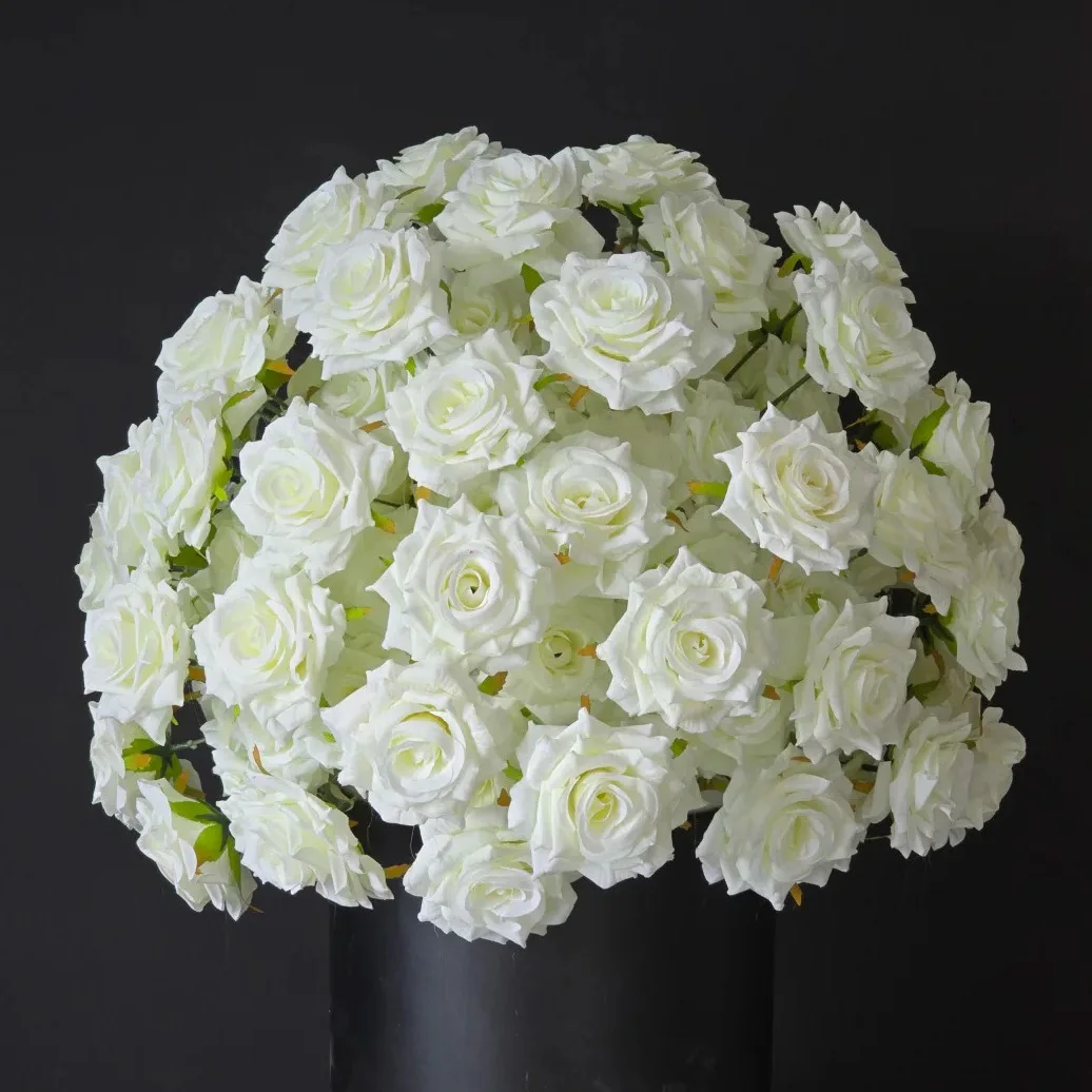 

White flower ball wedding main table placement table flower background shelf arch decoration long row party floor flower