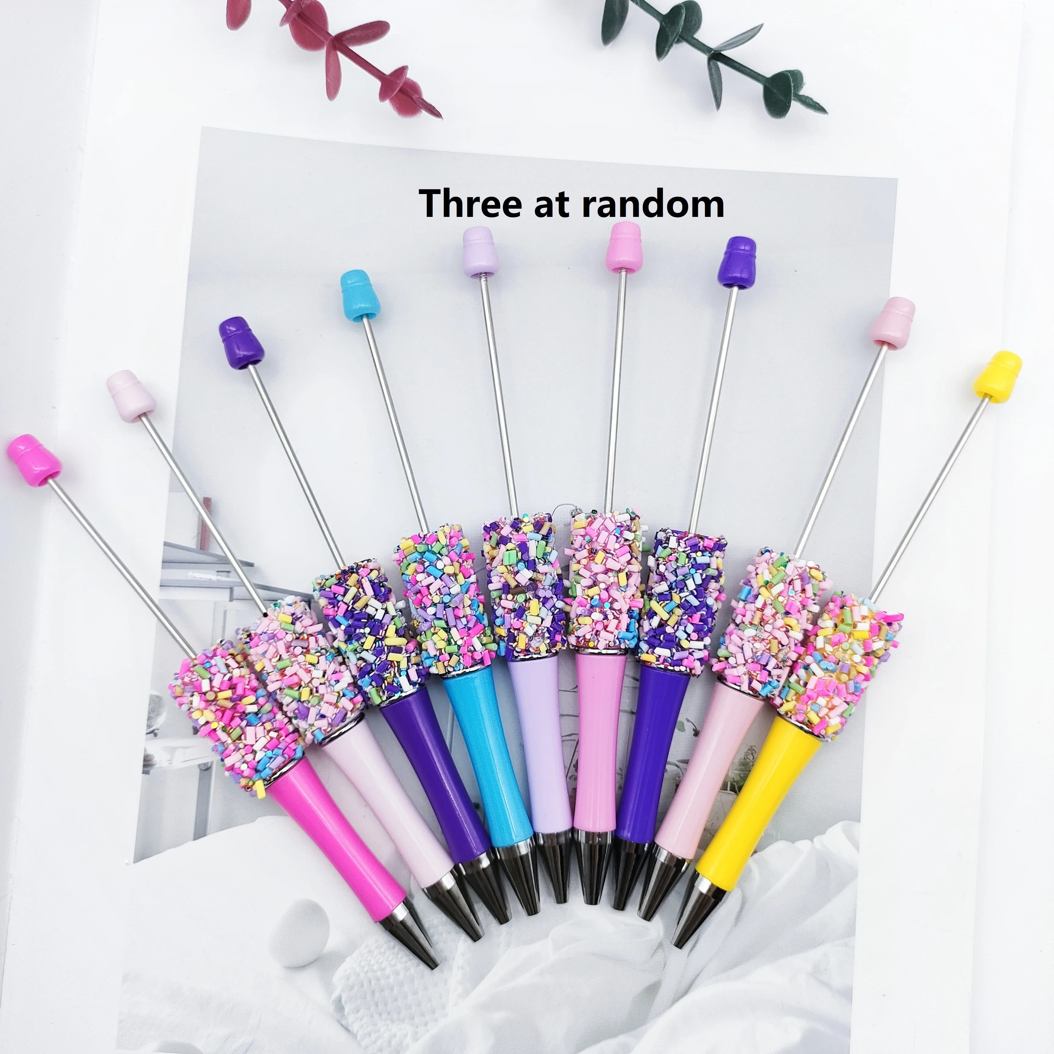 3pcs Candy Party Themed DIY Ballpoint Pens, Assorted Colors with 15 Closure - Perfect for Bead Creations