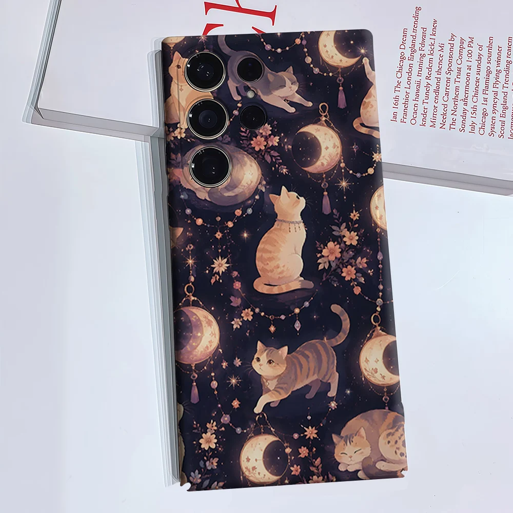 Cats Moon Lanterns Night For Samsung Galaxy S26 S25 S24 A56 A36 Dual Layer Luxury Fashion Full Lens Protective Case