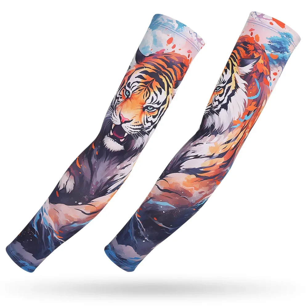 Outdoor Sunscreen Elastic Arm Compression Sleeves Quick Dry Ice Silk Tattoo Sleeve Cycling Driving Running Fishing Arm Cover