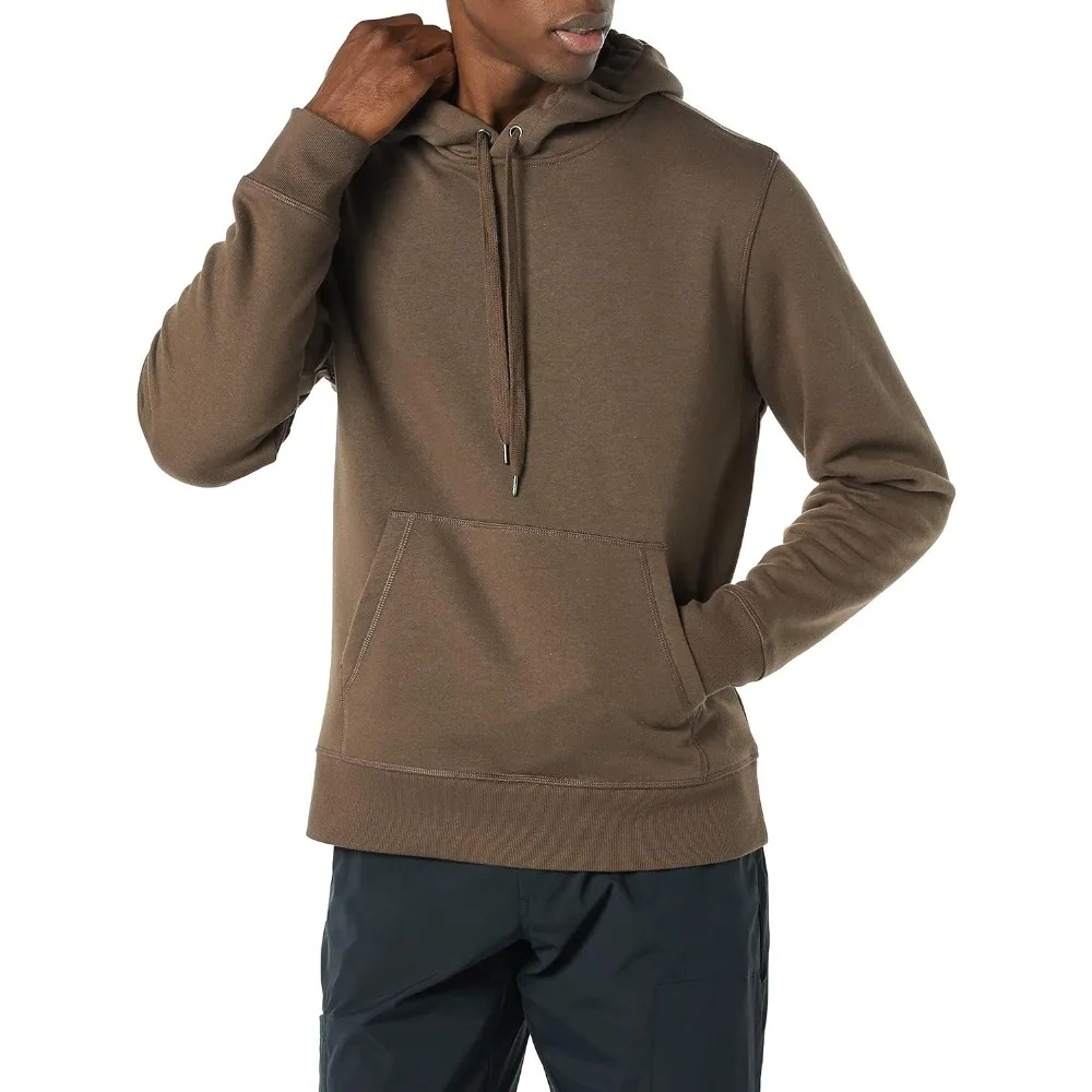 Sudadera con capucha marrón para hombre, informal, con cordón y bolsillo canguro