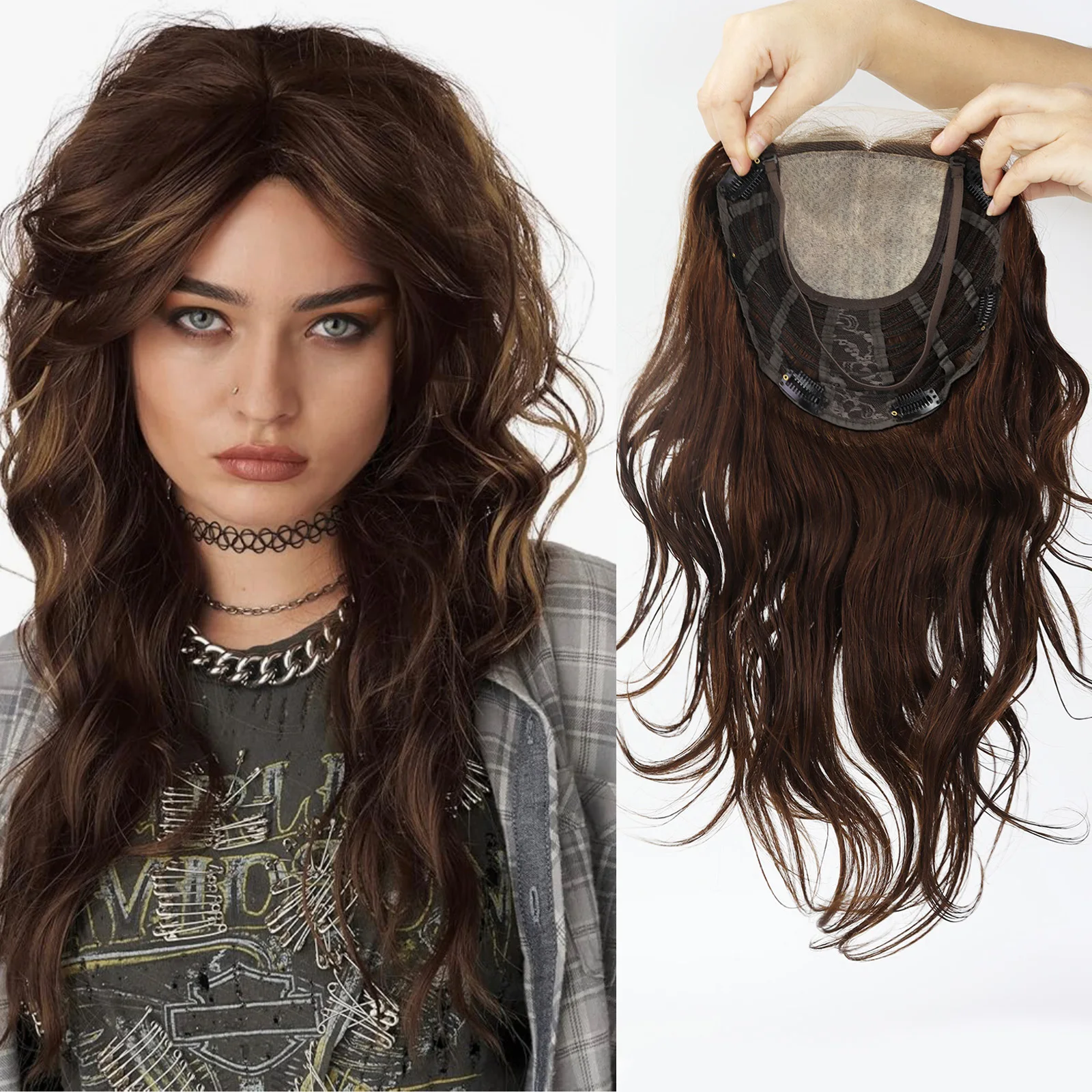 

Лучший топпер из натуральных человеческих волос 10x10 дюймов, на шелковой основе, с кружевной передней частью, на резинке, средний коричневый оттенок, с заколками, накладка для волос