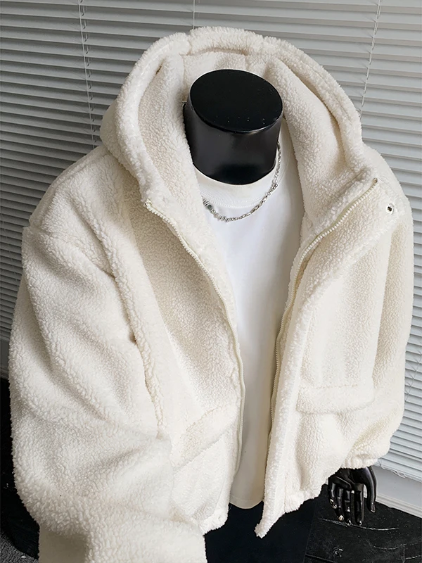 

Мужская теплая куртка с капюшоном на флисовой подкладке, свободного кроя, из шерсти и хлопка, модная осенне-зимняя, в американском стиле Cleanfit, на молнии