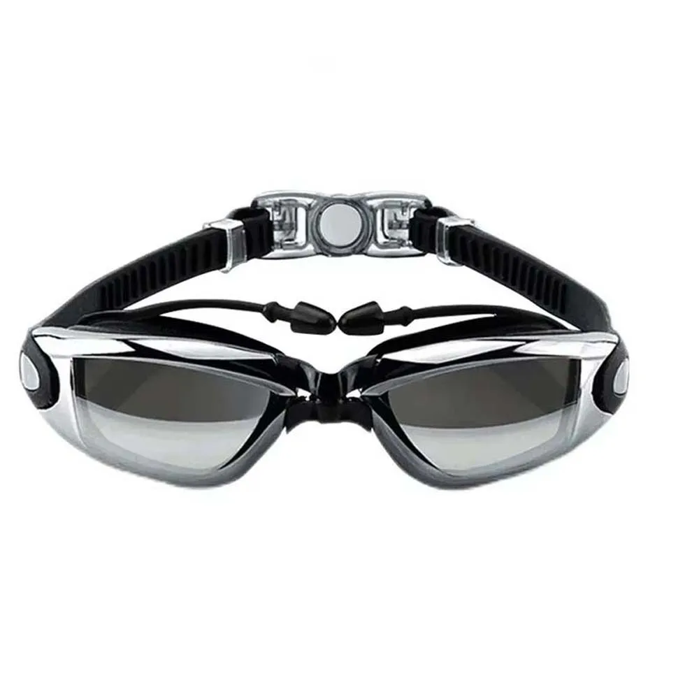 

Водонепроницаемые очки для плавания при близорукости, гальванические очки для плавания в большой оправе с затычками для ушей, HD-линза, ослепительные цвета