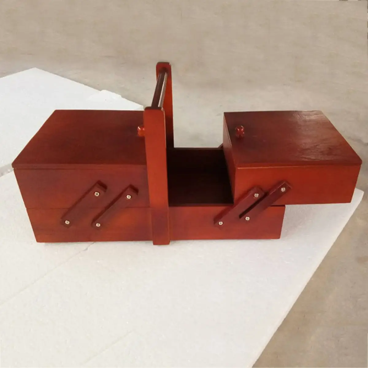 AT16 Wooden Foldable Sewing Box Thread Scissors Sew Basket Jewelry Boxes for Storing Sewing Kits Jewelry Storage Box A