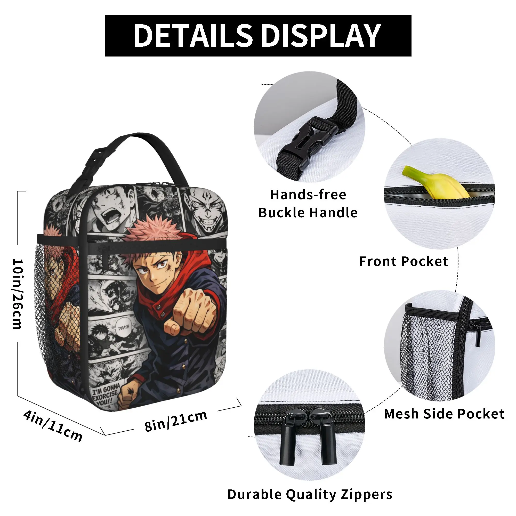 Yuji Itadori Lunch Bag J-Jujutsus K-Kaisens Lustige Lunchbox für Frauen, Outdoor-Picknick-Kühltasche, wasserdichte Tragetasche für Lebensmittel – Detail 6