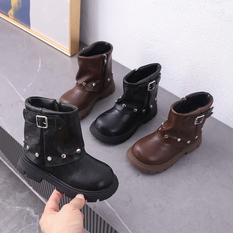 JGSHOWKITO Kids Platform Ankle Boots Simple Vintage Winter Boots for Girls Warm Fashion Children's Causal Princess Plush Boots