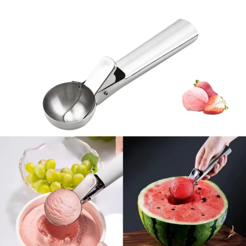 Cucharas multifuncionales para helado, cuchara de doble uso de acero inoxidable, cuchara para fruta, sandía, bola, herramientas para helado doméstico