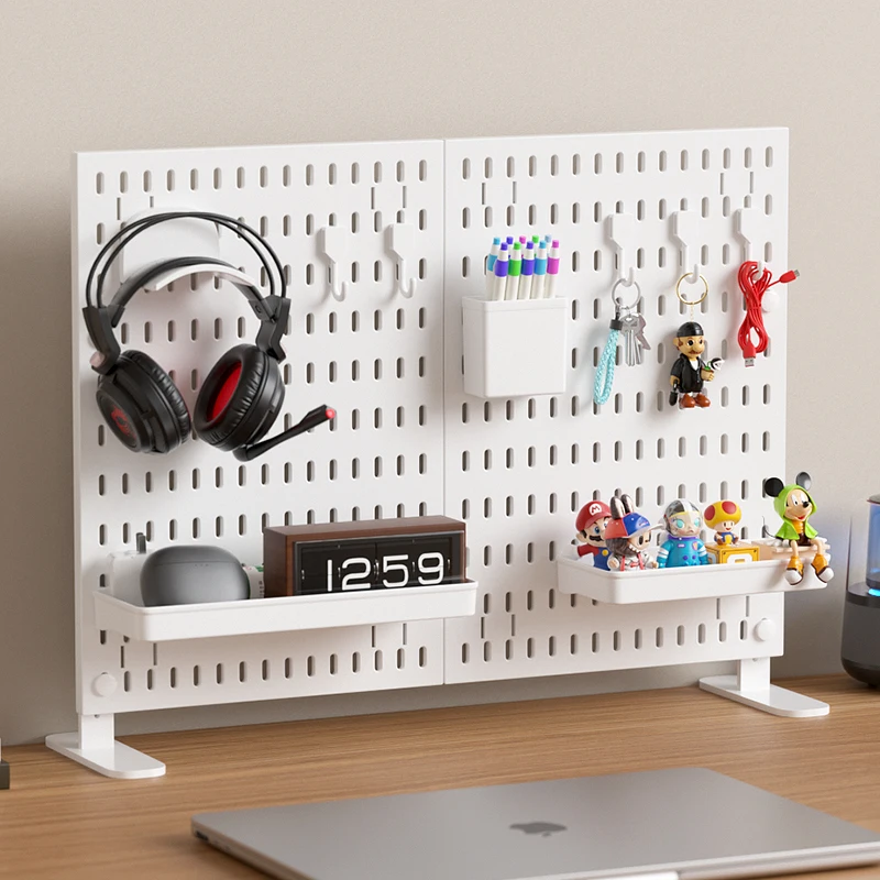 Vertical Clip-On Desktop Pegboard Organizer, Stationery Storage Rack for Office Workstations & Student Dorms
