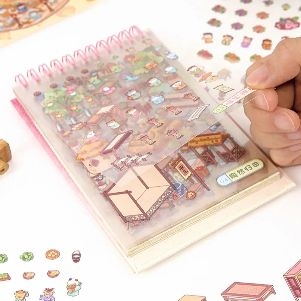 10-in-1 Miniature Landscape Sticker Collection Chinese Style PET 3D Landscape Sticker Decompression Cartoon