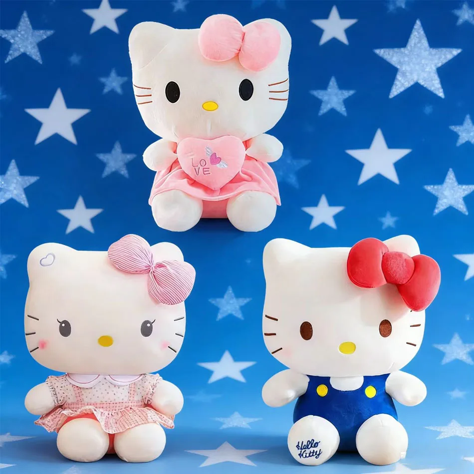 

24 см Sanrio KT Cat Плюшевые игрушки Подушка Kawaii Аниме KT Cat Плюшевая кукла Мягкая мультяшная милая розовая кукла Подарок на день рождения для девочек