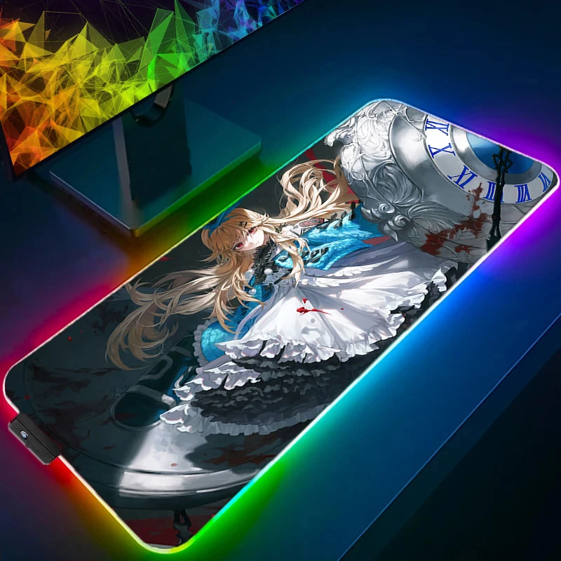 

RGB LED Anime Mousepad Gamer Gaming Mouse Pad Alice in Wonderland Desk Mat Playmat Computer and Office Cabinet Keyboard Pad