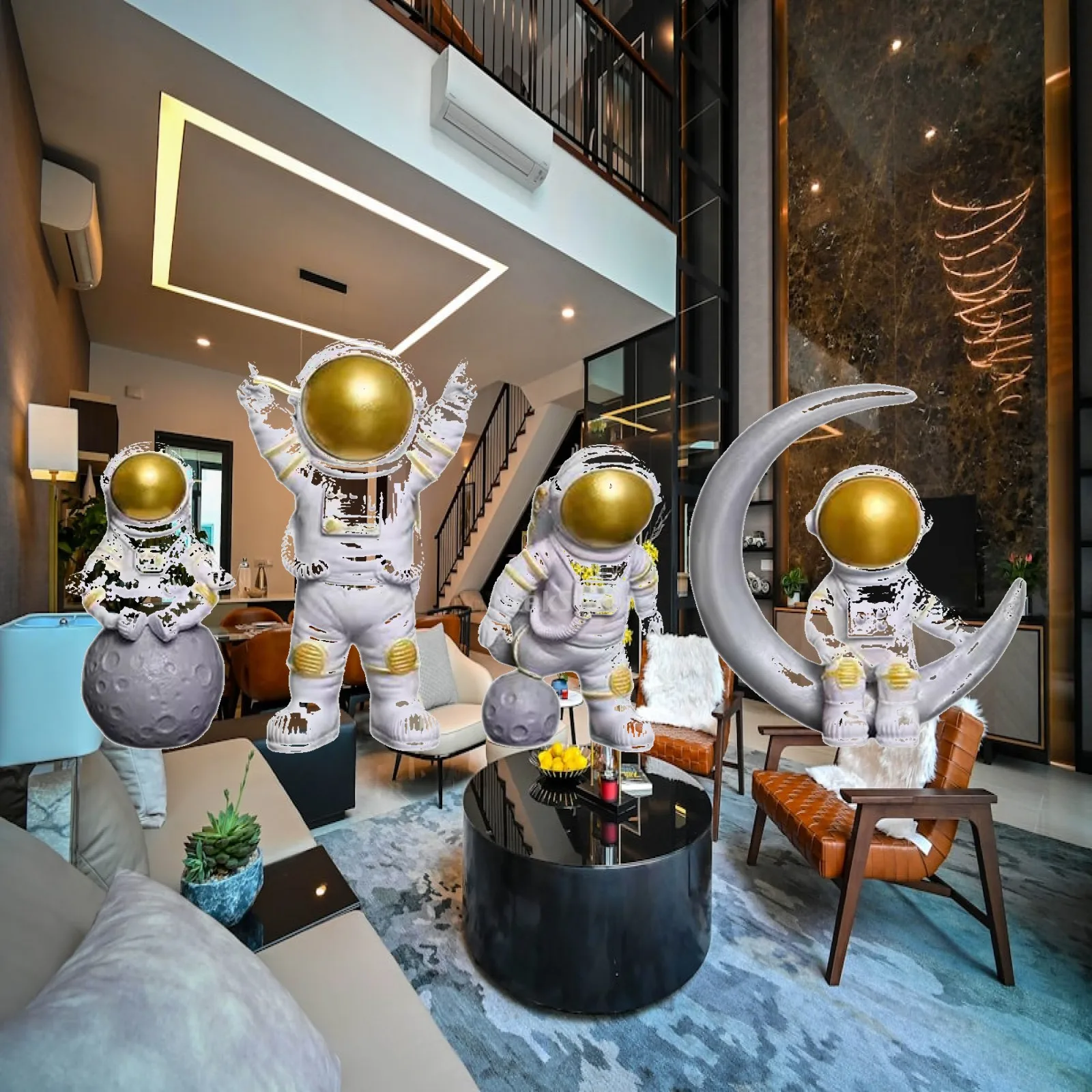 4x Cute Astronaut Statue Resin Figure Ornament Shelf Fireplace Spaceman Figurine Decoration Outer Decor