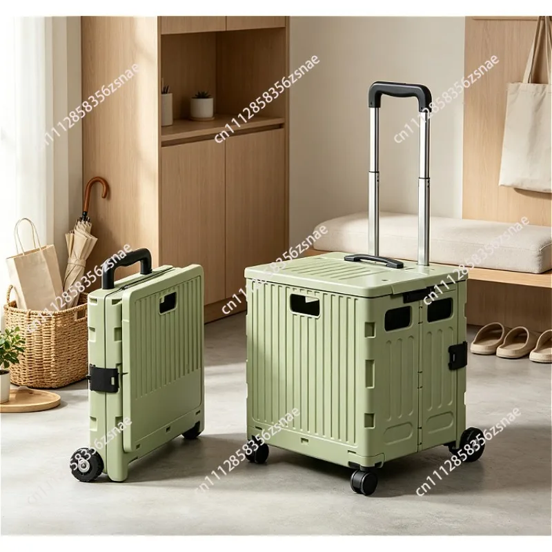 Large Multifunctional Folding Shopping Cart, Portable Movable Storage Trolley for Home Stall Camping