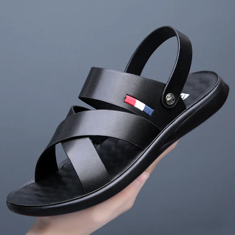 Summer Brand Men\'s Sandals Fashion designer sandals Beach Leather Sandals mens High Quality Outdoor Casual Shoes big size：38-48