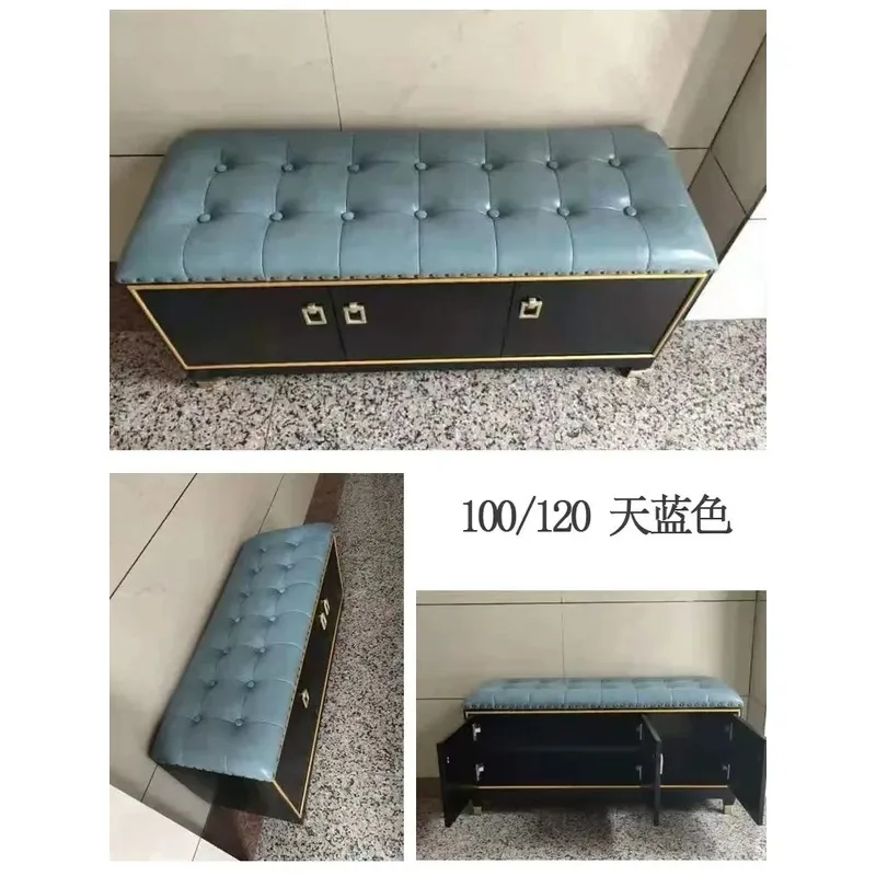 New Chinese Style Solid Wood Leather Shoe Changing Stool with Storage Rack for Entrance Hallway Home Decor Opposite Door