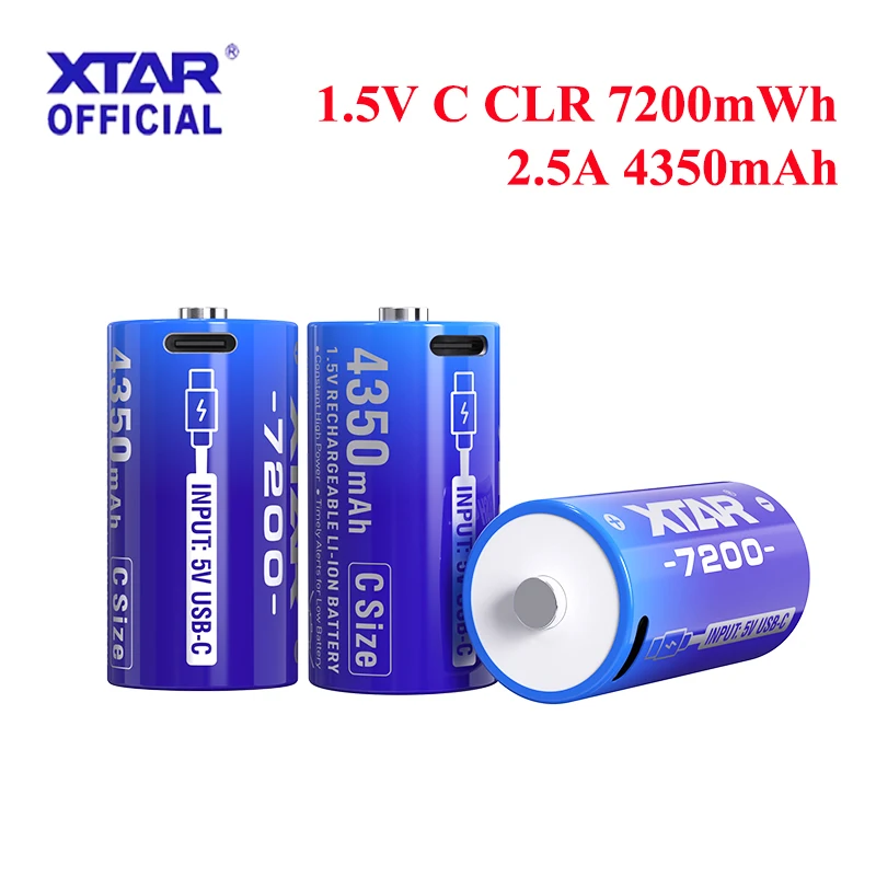 

New Upgrade XTAR 1.5V CLR 7200mWh C-Size (LR14) Fast Charge Lithium Battery USB-C 2.5A 4350mAh for Flashlight & Baby Swing