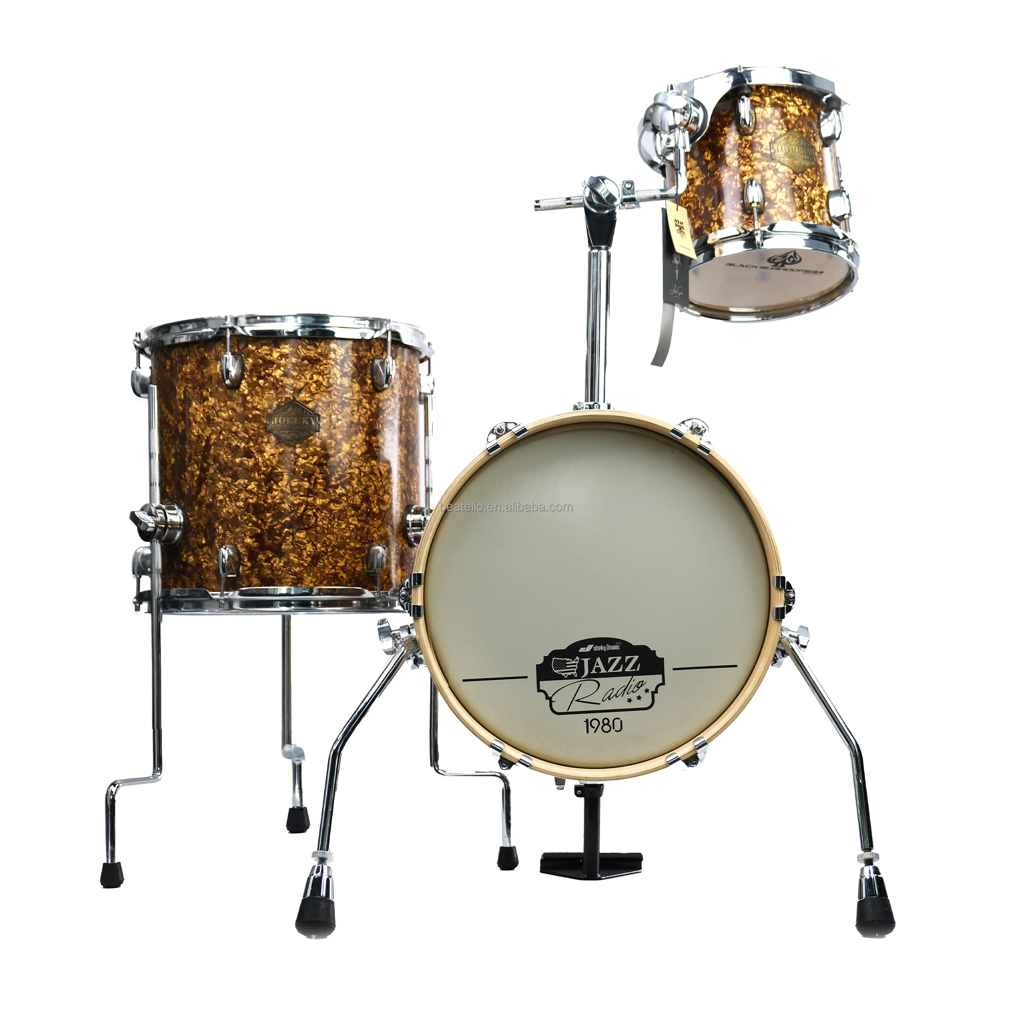 Professional 3-Piece Percussion Instrument Set For Beginners Golden Broken Flower Design Jungle Drum Bass Tom-Tom Musical