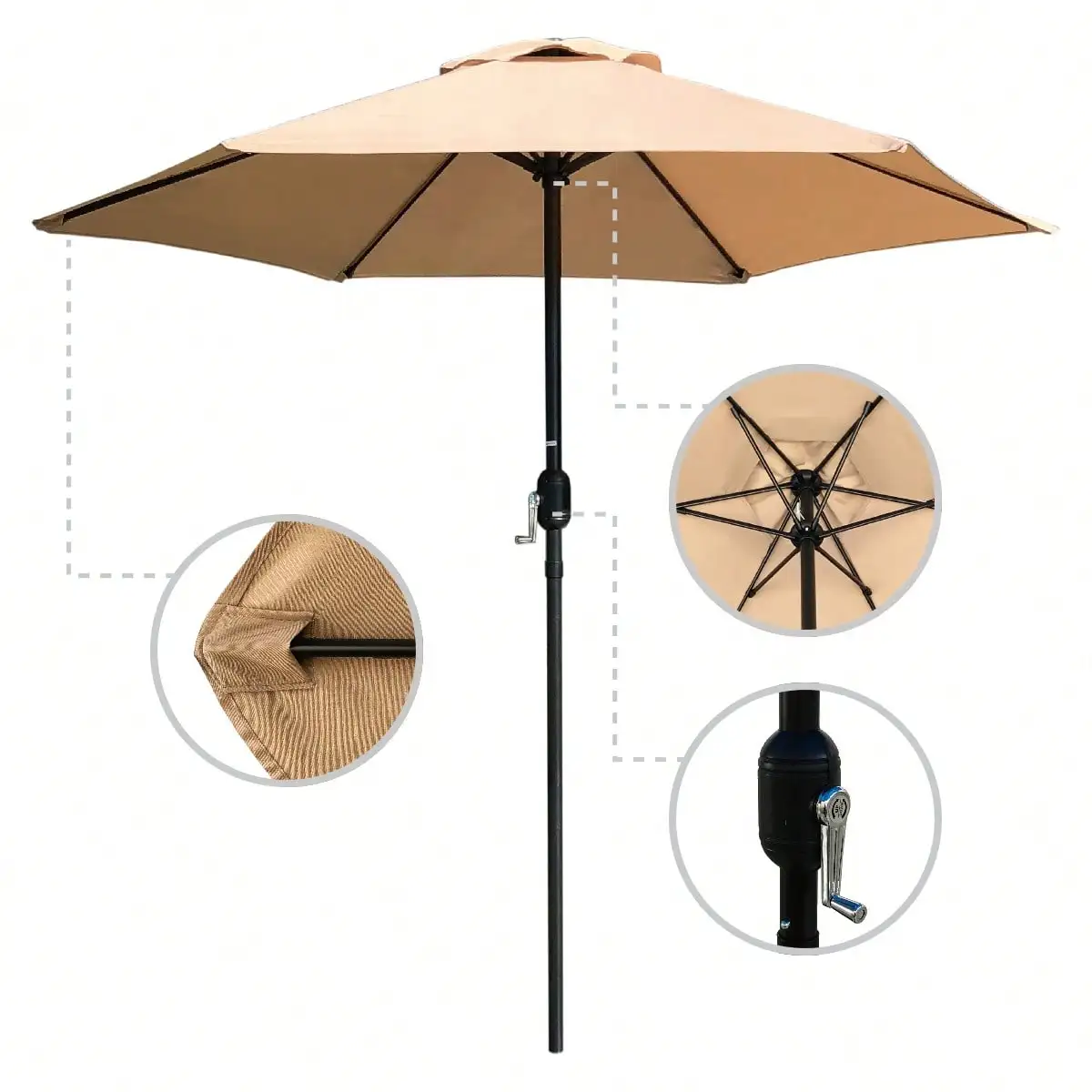 

Patio Umbrellas, 7.5ft With Crank Handle, Outdoor Umbrella With 6 Umbrella Ribs Waterproof For Garden, Deck, Backyard, Pool, Tan