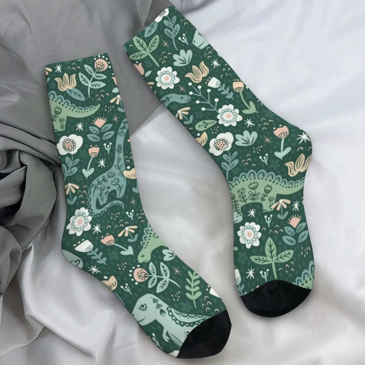 

Носки с изображением динозавра в народном стиле, забавные чулки с героями мультфильмов, теплые мягкие велосипедные носки для взрослых и мужчин, весенний дизайн, нескользящие носки