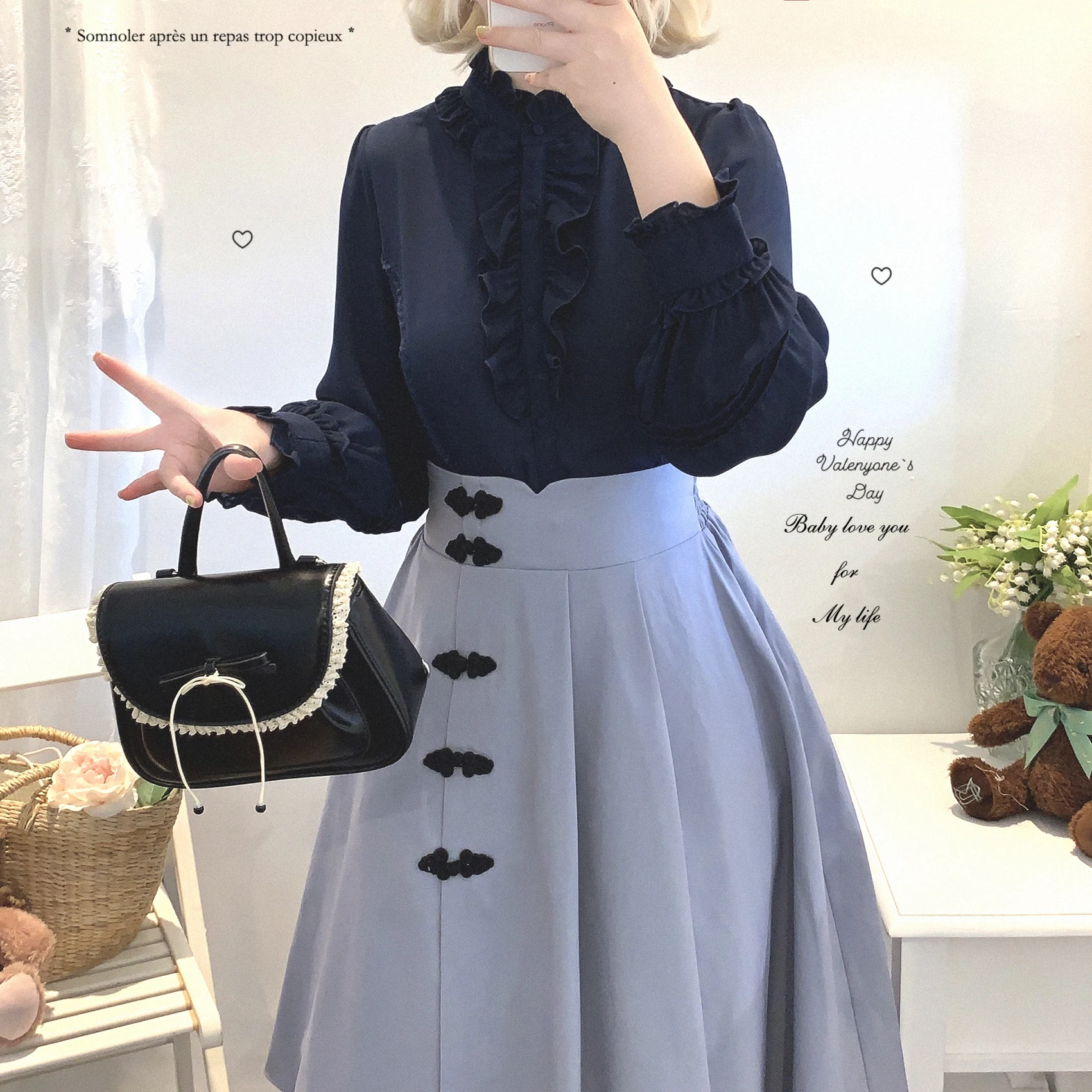Japanische Elegante Retro Stehkragen Rüschen Spleißen Lange ärmeln einreiher Süße Lose Vielseitige Shirts Tops Frauen Sommer