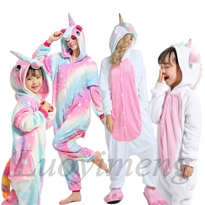 Boys Girls Kigurumi pajama sets panda unicorn pajamas for women pijimas onesie adults animal sleepwear winter warm pyjamas kids