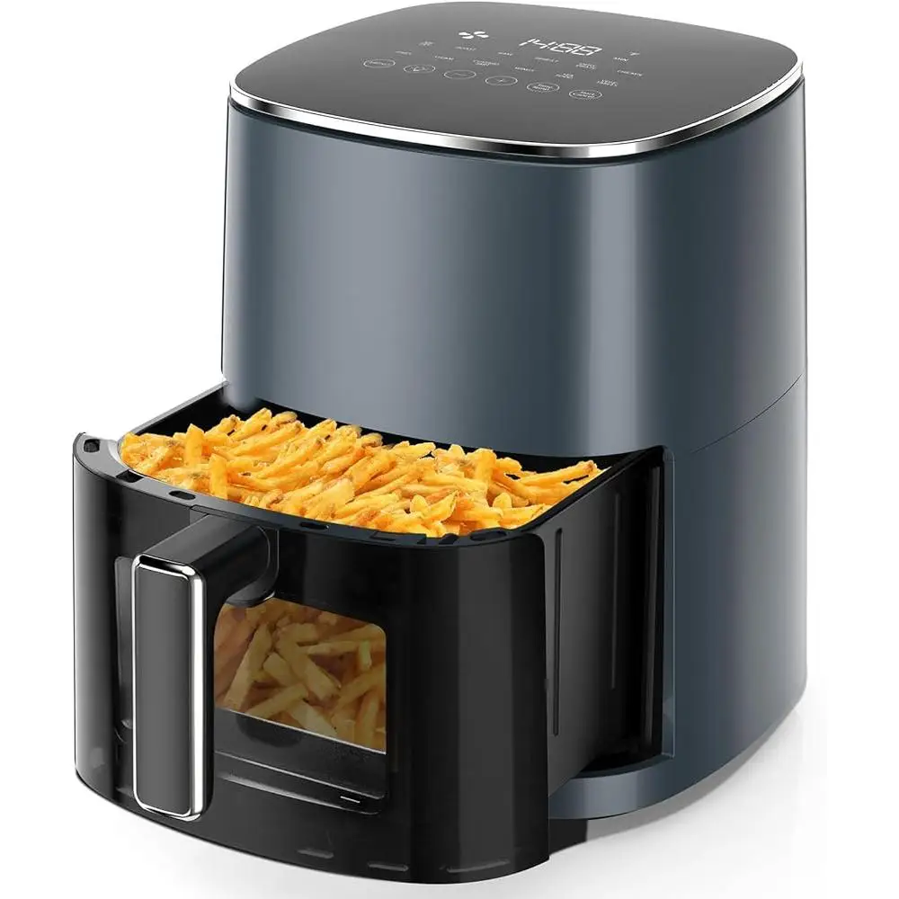 6QT Air Fryer 12in1 Functions with Viewing Window Healthier Cooking 95% Less Oil 400F Max Temperature Fries Chicken Bake Steam