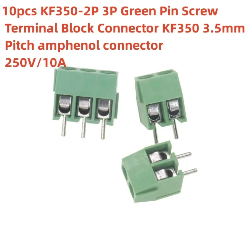 10pcs KF350-2P 3P Green Pin Screw Terminal Block Connector KF350 3.5mm Pitch amphenol connector 250V/10A