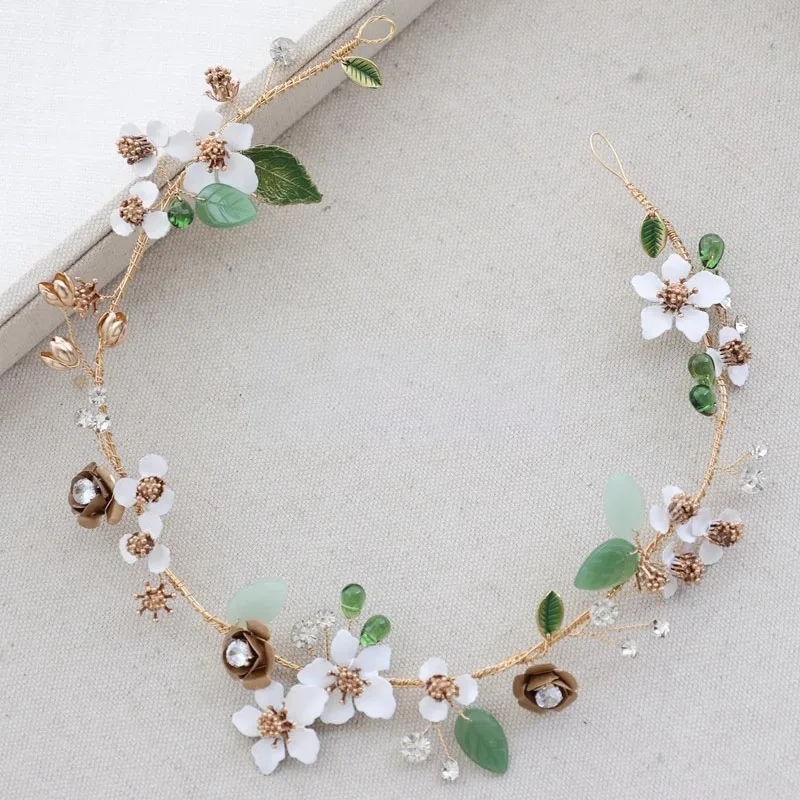 White Flower Girls Hair Wreath Bridal Headband Tiara Delicate Handmade Women Prom Hair Jewelry