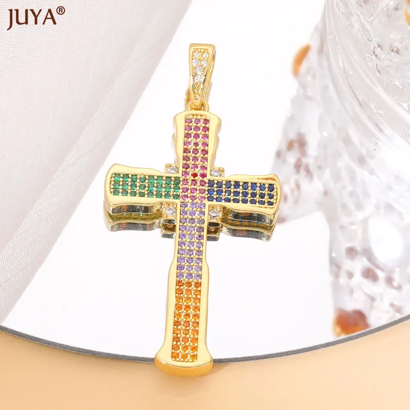 JUYA 14K Plated Gold Charm Luxury Micro Pave Zircon Cross Pendants For Jewelry Making DIY Wedding Necklaces Accessories