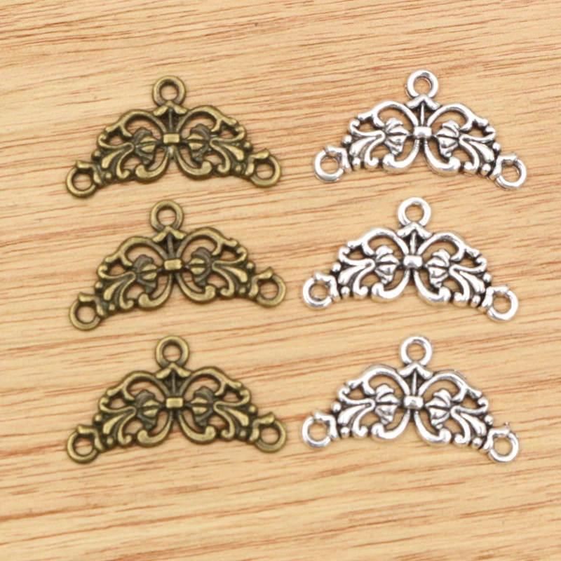 30pcs 14x26mm Antique Silver Plated Bronze Flower Style Connector Charm Pendant DIY Jewelry Accessories for Bracelet Necklace