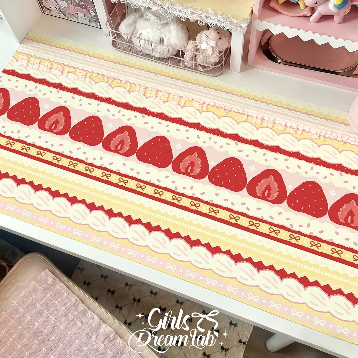 Leather Desk Pad Protector Pink Strawberry Cake Girl Kawaii Mouse Pad Office Desk Mat Waterproof Non-Slip PU Desk Blotter Pad