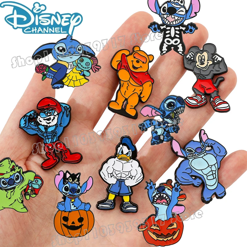 

Fun Disney Enamel Pin Anime Lilo&Stitch Mickey Winnie The Pooh Cartoon Funny Muscle Badge Costume Accessories Halloween Gift