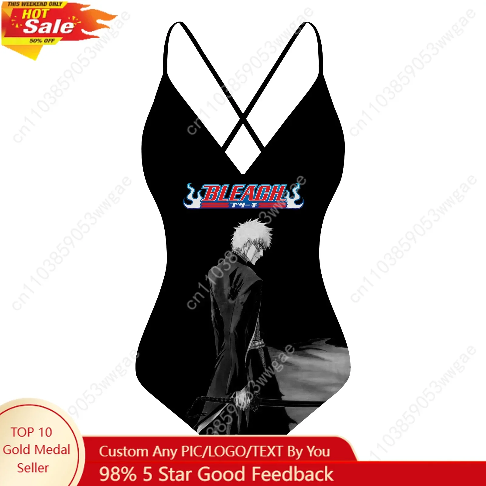 Bleach Anime V-neck Halter Back Swimsuits Womens Bathing Suits Personalized Bikini Pool Beach Sexy Swimwear Customized Beachwear