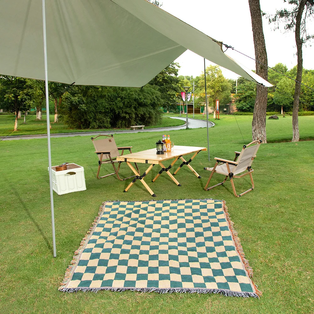 Retro Plaid Camping blanket, camping line blanket, Bohemian blanket, sofa blanket, checkerboard blanket, outdoor camping blanket