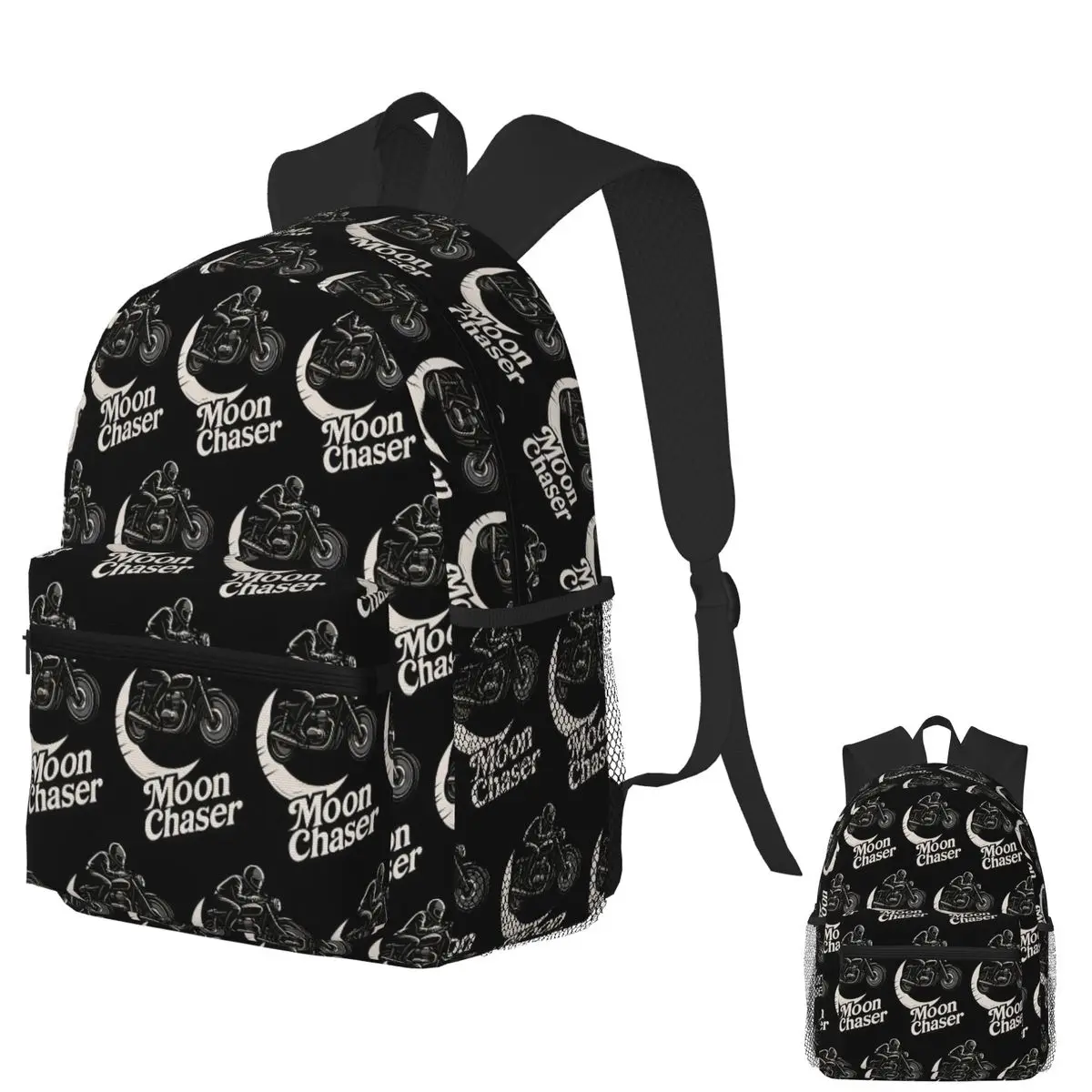 

Moon Chaser Motorcycle Rider Night Adventure Retro Design Backpack School Bag Hiking Travel Daypack Bookbag Shoulder Bags