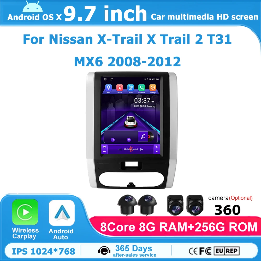 

For Nissan X-Trail X Trail 2 T31 MX6 2008-2012 Android 14 9.7 '' Wireless Carplay Multimedia Video Player GPS Navigation 4G WIFI