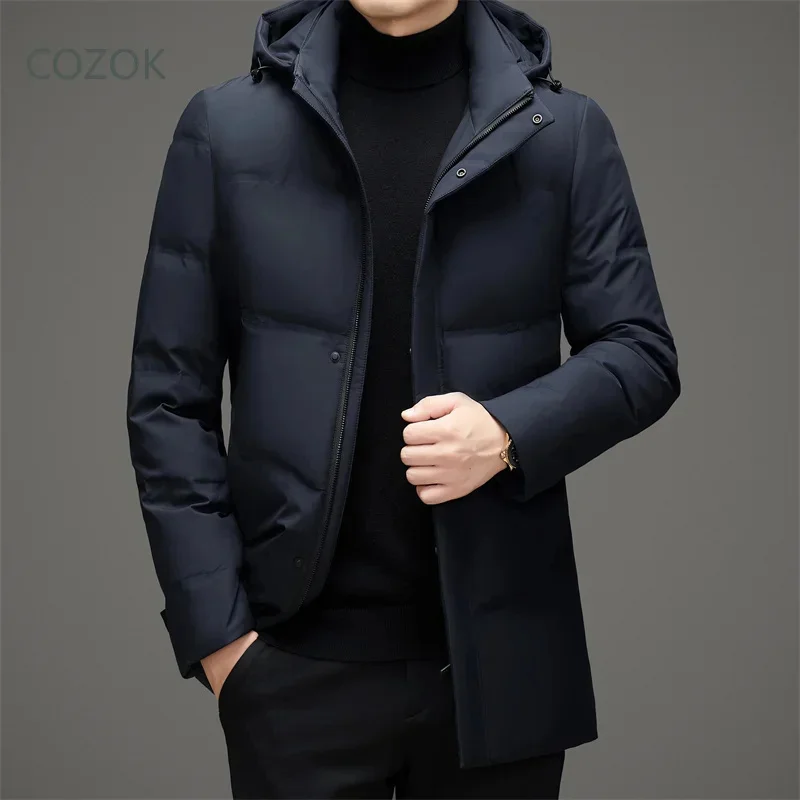 COZOK Long Down Jacket Graphene Inside Heated Men Removable Hat Designer Clothes s Man 2025 Winter Coats