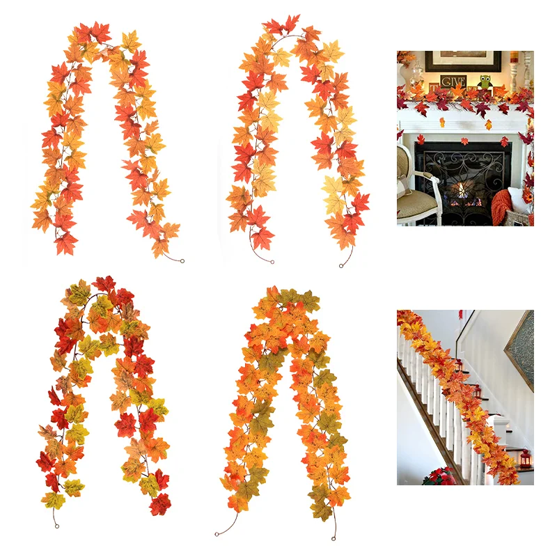 

2M Artificial Fall Maple Leaf Garland Fall Leave Vine Photography Props Thanksgiving Halloween Festivals Party Decoration