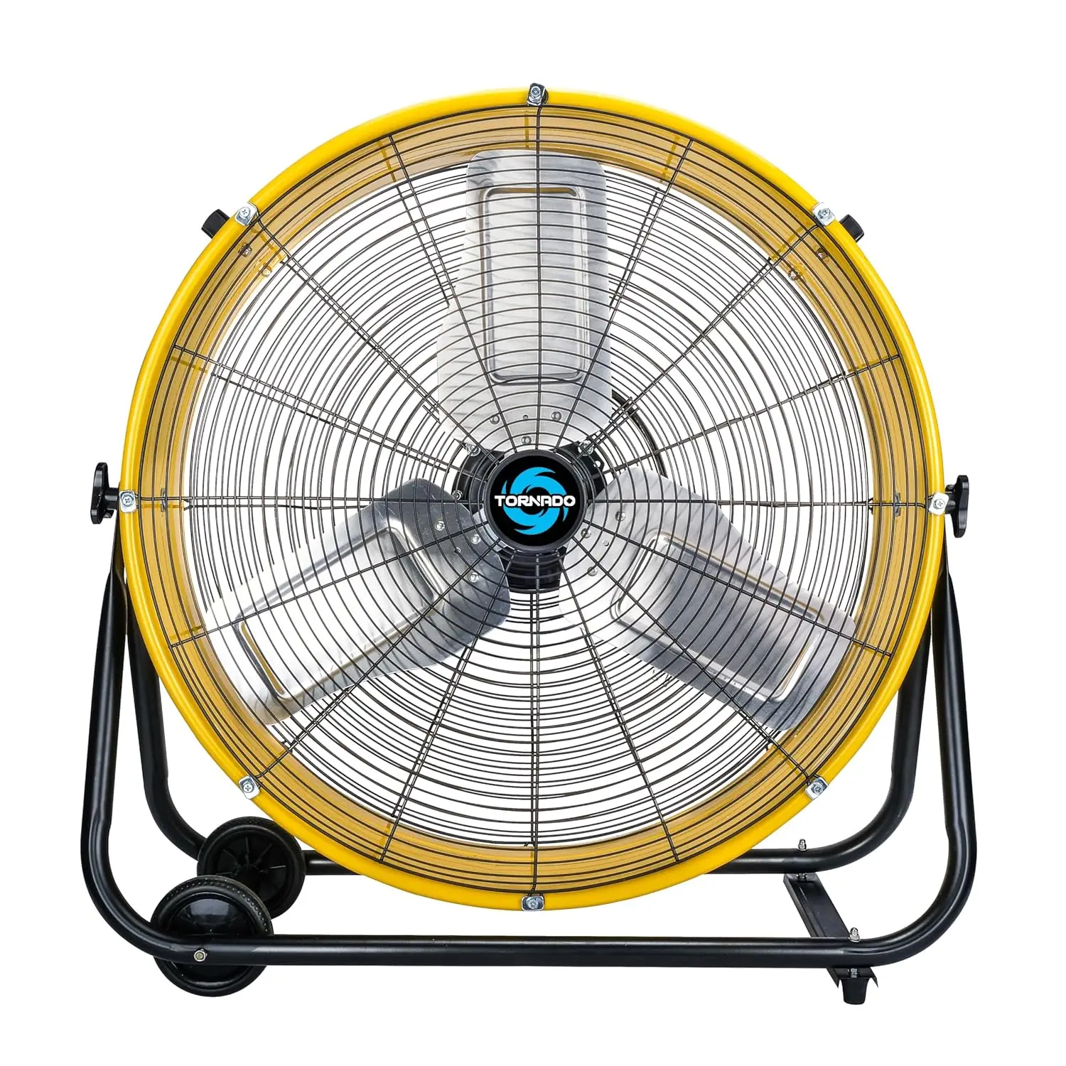 

24 Inch High Velocity Heavy Duty Tilt Metal Drum Fan Yellow , Industrial Use 3 Speed 8540 CFM 1/3 HP 8 FT Cord UL Safety Listed