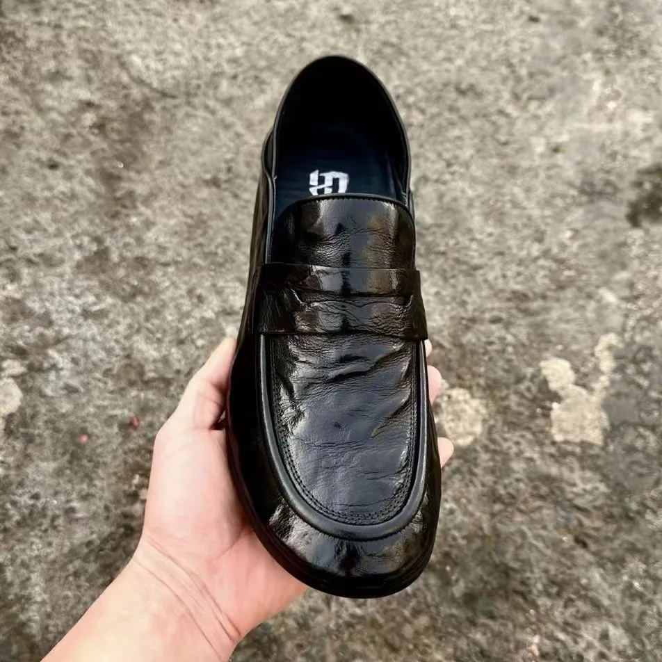 European Station Business Casual Board Shoes New Low Top Men's One Step Casual Pure Leather Men's Bean Shoes