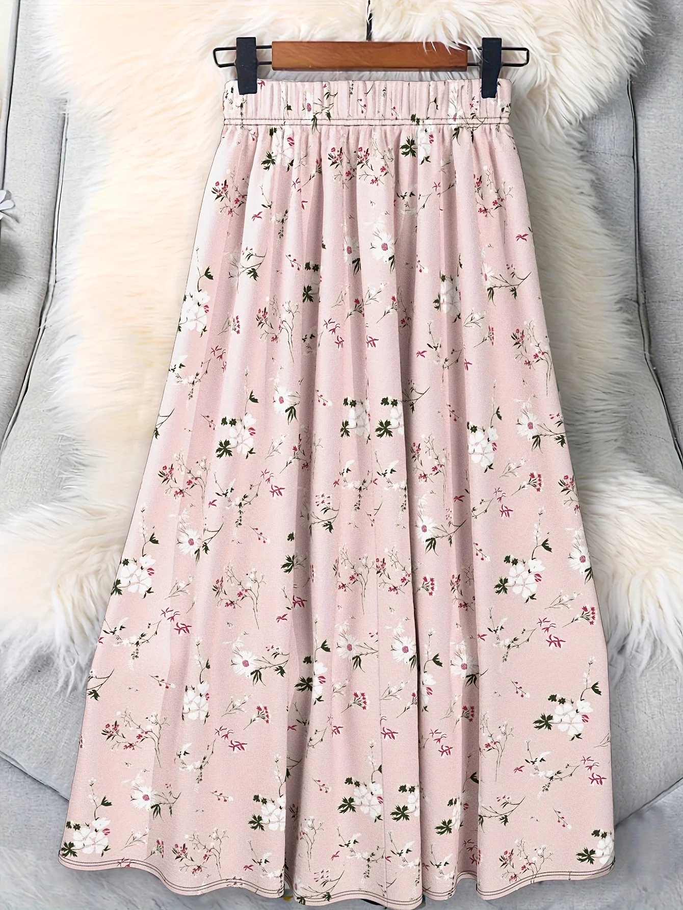 Luxy Trio Women'S Plus Size Floral Print A-Line Midi Skirt Flower Design, Flowy Vacation Style for All Seasons, Flowy Skirt