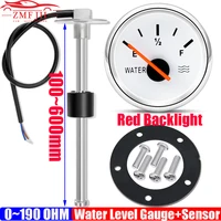 Sensor de flotador de agua de 0-190Ohm + indicador de nivel de agua LED de Color rojo indicador de medidor de tanque de agua de 52mm para coche marino RV Camper yate 9-32V