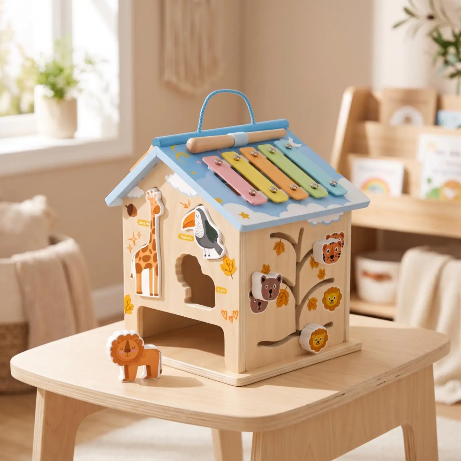 Wooden Educational Toys Kids Activity Kit Musical Xylophone Shape Sorter Children Educational Game for Fine Motor Skills