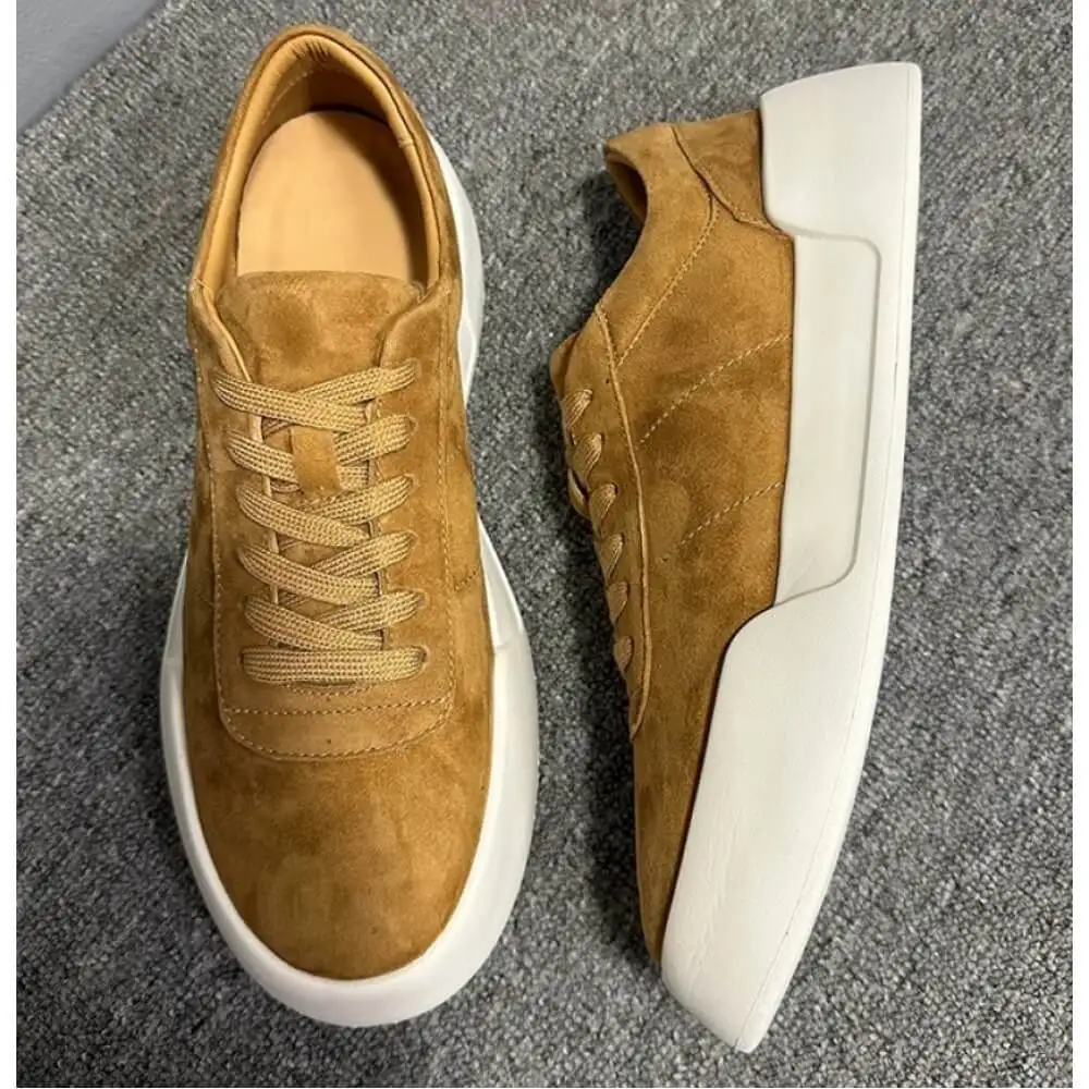 Men’s Matte Camel Suede Chunky Sneakers, Stylish Versatile Low-Top Casual Shoes for Everyday Use