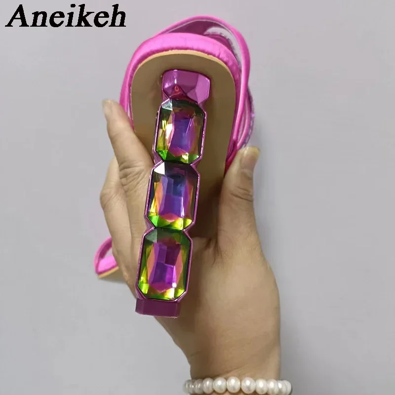 Aneikeh Quadratischer Kopf, Kristall, Diamant, glänzend, High-Heel-Sandalen, dekorative Schnalle, Mode, Party, 2025, Sommer-Damen-Sandale